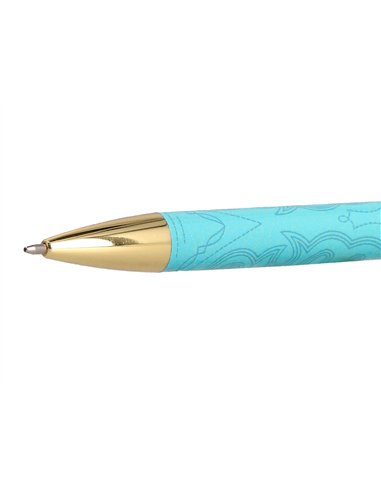 Stylo-bille belius wild west aluminium encre bleue coloris bleu turquoise boite design.