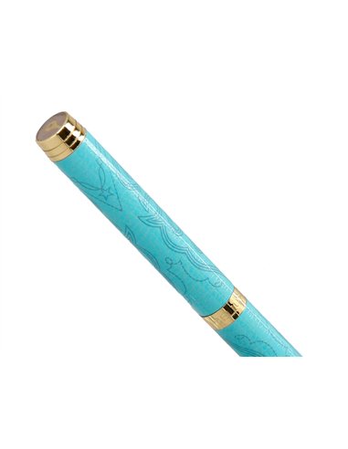 Stylo-bille belius wild west aluminium encre bleue coloris bleu turquoise boite design.