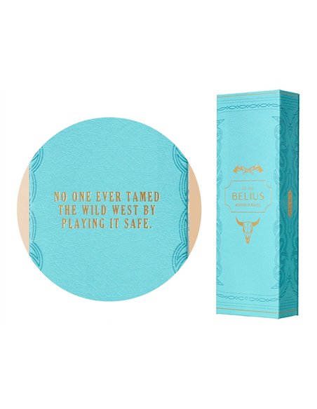 Roller belius wild west aluminium encre noire coloris bleu turquoise boite design.