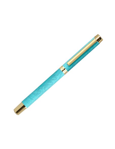 Roller belius wild west aluminium encre noire coloris bleu turquoise boite design.