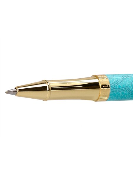 Roller belius wild west aluminium encre noire coloris bleu turquoise boite design.