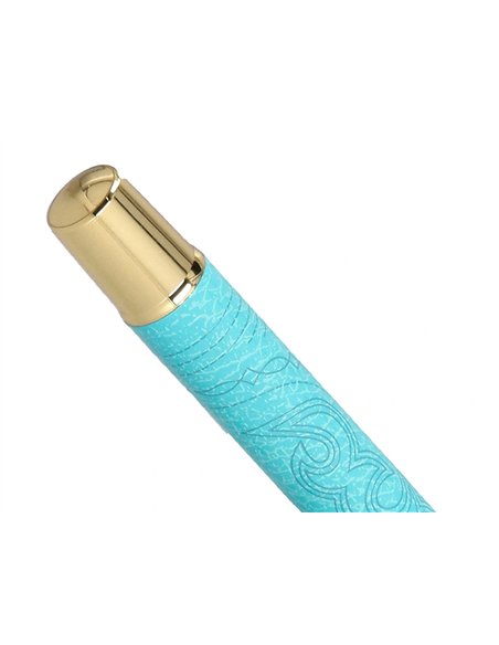 Roller belius wild west aluminium encre noire coloris bleu turquoise boite design.