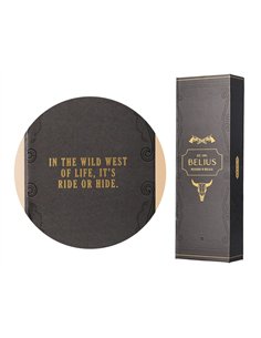 Stylo-bille belius wild west aluminium encre bleue coloris noir dore boite design. 2