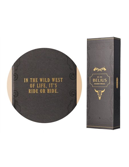 Roller belius wild west aluminium encre noire coloris noir dore boite design.