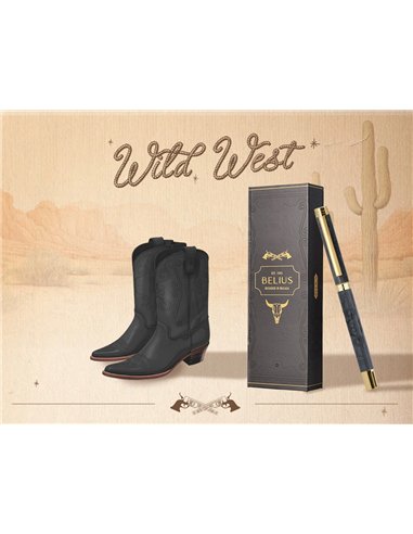 Roller belius wild west aluminium encre noire coloris noir dore boite design.