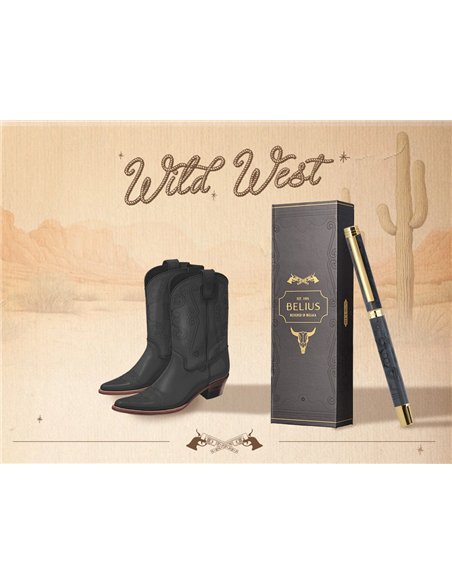 Roller belius wild west aluminium encre noire coloris noir dore boite design.