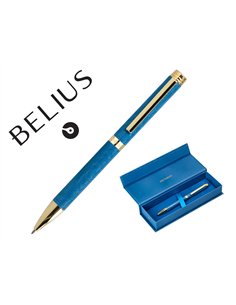 Stylo-bille belius wild west aluminium encre bleue coloris bleu marine dore boite design.
