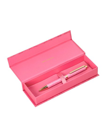 Stylo-bille belius wild west aluminium encre bleue coloris rose dore boite design.