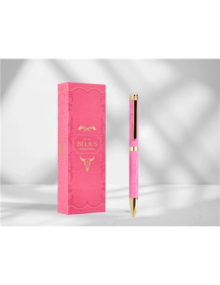 Stylo-bille belius wild west aluminium encre bleue coloris rose dore boite design.
