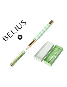 Stylo-bille belius picnic aluminium encre bleue coloris vert dore boite design.
