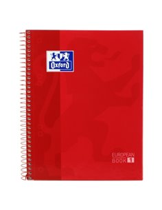 Cahier Oxford School Classic A5+ européen – Couverture extra rigide – Grille 5x5 – 80 feuilles – Rouge