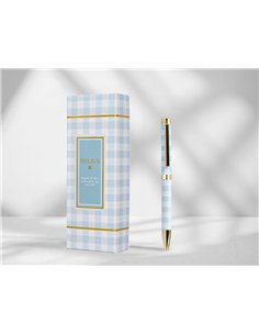 Stylo-bille belius picnic aluminium encre bleue coloris bleu ciel dore boite design. 2