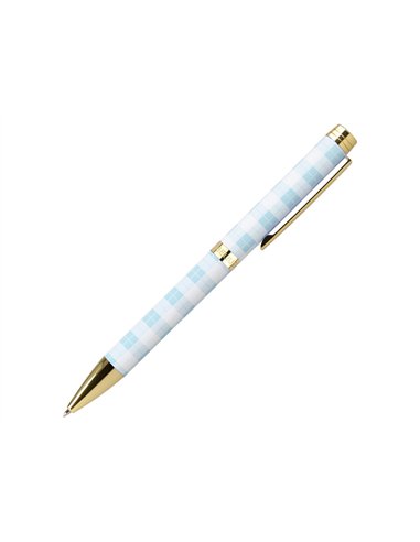 Stylo-bille belius picnic aluminium encre bleue coloris bleu ciel dore boite design.
