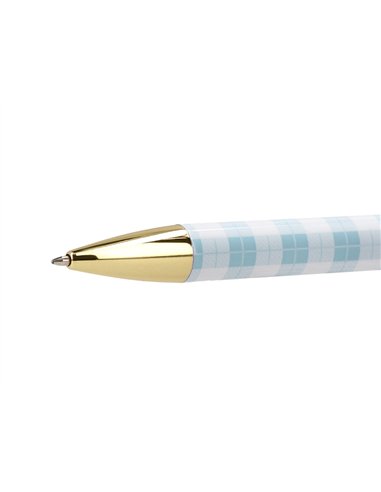Stylo-bille belius picnic aluminium encre bleue coloris bleu ciel dore boite design.