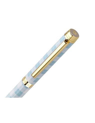 Stylo-bille belius picnic aluminium encre bleue coloris bleu ciel dore boite design.