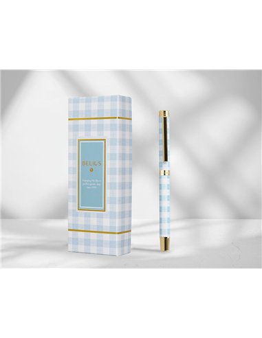 Roller belius picnic aluminium encre noire coloris bleu ciel dore boite design.