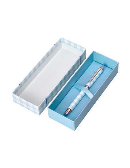 Roller belius picnic aluminium encre noire coloris bleu ciel dore boite design.