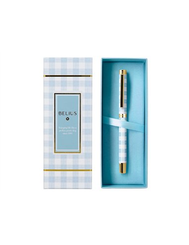 Roller belius picnic aluminium encre noire coloris bleu ciel dore boite design.