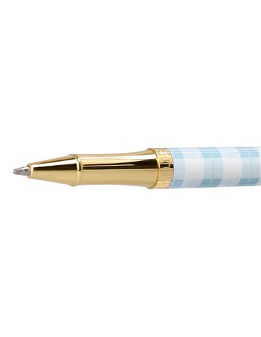 Roller belius picnic aluminium encre noire coloris bleu ciel dore boite design.