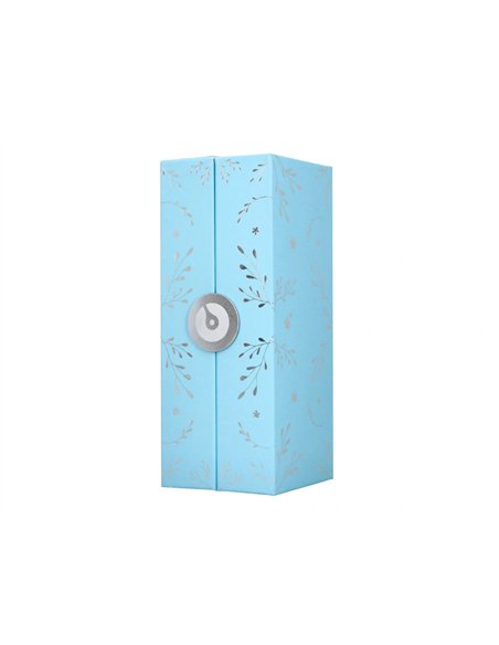 Roller belius collection1 aluminium encre noire coloris bleu ciel design relief argente boite design.