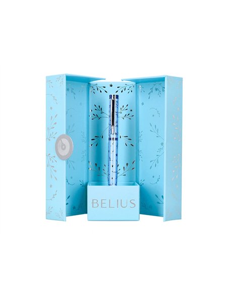 Roller belius collection1 aluminium encre noire coloris bleu ciel design relief argente boite design.