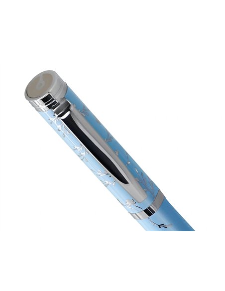Roller belius collection1 aluminium encre noire coloris bleu ciel design relief argente boite design.