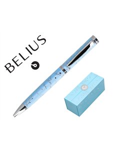 Stylo-bille belius collection1 aluminium encre bleue coloris bleu ciel design relief argente boite.