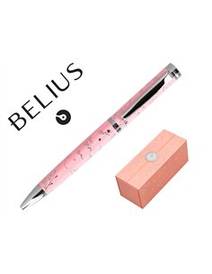 Stylo-bille belius collection1 aluminium encre bleue coloris rose design relief argente boite design.