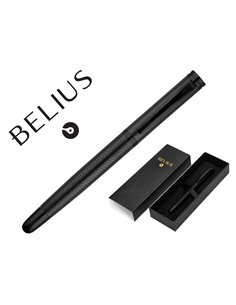 Stylo-plume belius neptuno corps aluminium texture wavy encre bleue coloris bleu marine boite design.