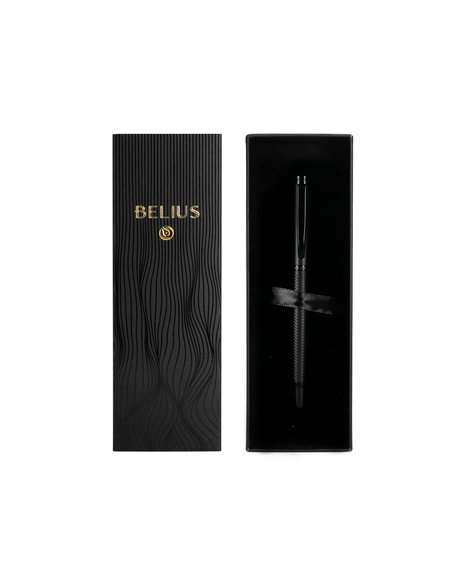 Stylo-plume belius neptuno corps aluminium texture wavy encre bleue coloris bleu marine boite design.