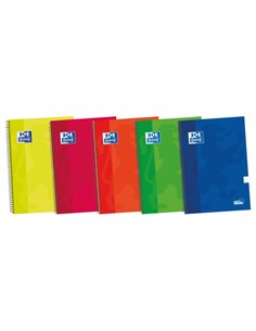 Cahier à spirale Oxford School Classic Write & Erase - Couverture extra rigide - Grille 5x5 avec marge - 80 feuilles - Couleurs 