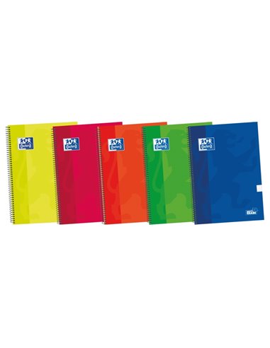 Cahier à spirale Oxford School Classic Write & Erase - Couverture extra rigide - Grille 5x5 avec marge - 80 feuilles - Couleurs 