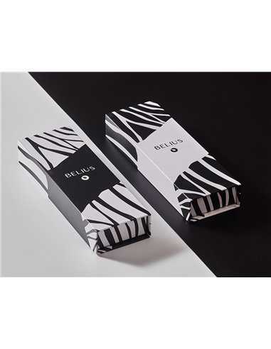 Roller belius b&w aluminium attributs or encre noire coloris noir zebrures blanches dans coffret cadeau.