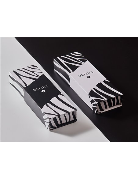 Roller belius b&w aluminium attributs or encre noire coloris noir zebrures blanches dans coffret cadeau.