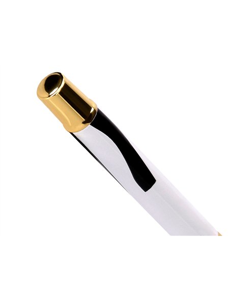 Roller belius b&w aluminium attributs or encre noire coloris noir zebrures blanches dans coffret cadeau.