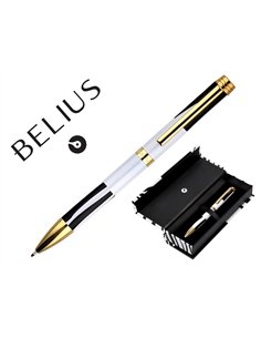 Stylo-bille belius b&w aluminium attributs or encre bleue coloris noir zebrures blanches dans coffret cadeau.