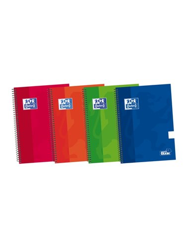 Cahier à spirale Oxford School Classic Write & Erase (CM1) - Couverture extra rigide - Uni - 80 feuilles - Couleurs assorties