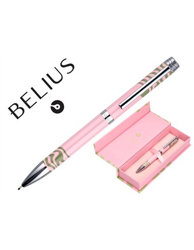 Stylo-bille belius ink dreams aluminium attributs argent encre bleue coloris rose ondulations vert matcha coffret cadeau.