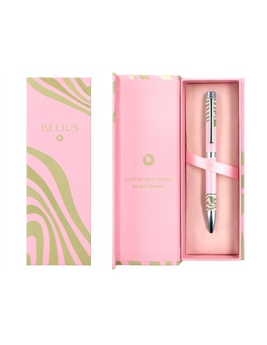 Stylo-bille belius ink dreams aluminium attributs argent encre bleue coloris rose ondulations vert matcha coffret cadeau.
