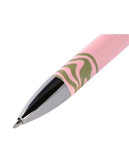 Stylo-bille belius ink dreams aluminium attributs argent encre bleue coloris rose ondulations vert matcha coffret cadeau.