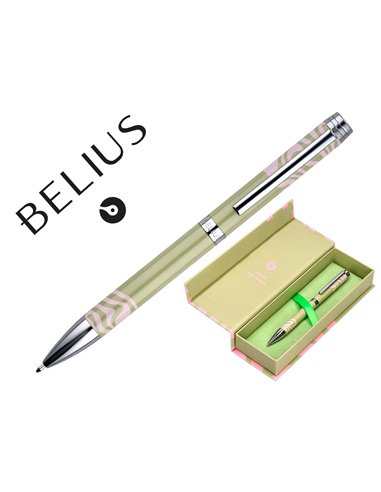 Stylo-bille belius ink dreams aluminium attributs argent encre bleue coloris vert matcha ondulations rose coffret cadeau.