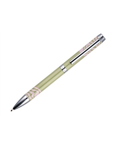 Stylo-bille belius ink dreams aluminium attributs argent encre bleue coloris vert matcha ondulations rose coffret cadeau.