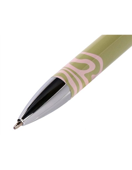 Stylo-bille belius ink dreams aluminium attributs argent encre bleue coloris vert matcha ondulations rose coffret cadeau.