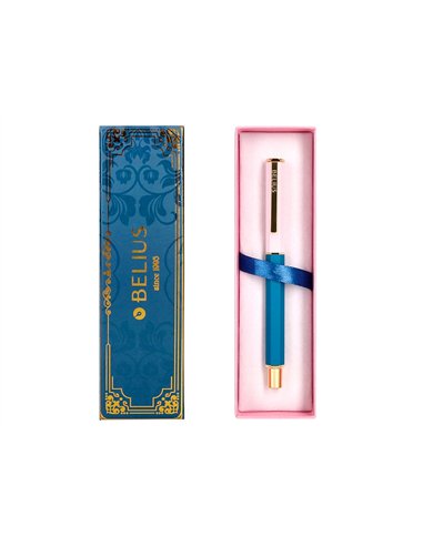 Stylo-bille belius macaron bliss hexagonal aluminium details et attributs or encre bleue col. Bleu/rose coffret cadeau.