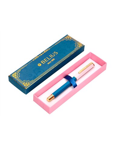 Stylo-bille belius macaron bliss hexagonal aluminium details et attributs or encre bleue col. Bleu/rose coffret cadeau.