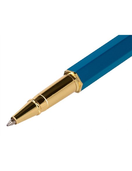 Stylo-bille belius macaron bliss hexagonal aluminium details et attributs or encre bleue col. Bleu/rose coffret cadeau.