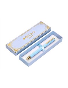 Stylo-bille belius macaron bliss hexagonal aluminium details et attributs or encre bleue coloris bleu coffret cadeau. 2