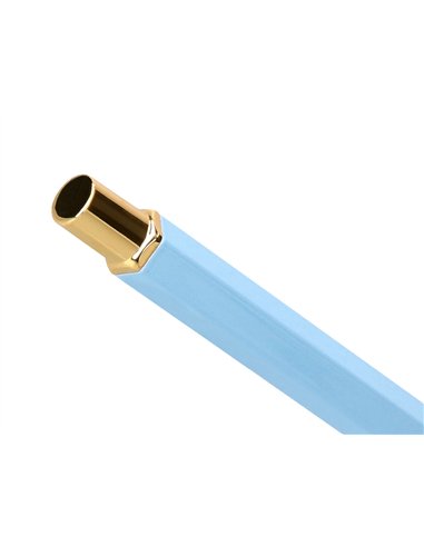 Stylo-bille belius macaron bliss hexagonal aluminium details et attributs or encre bleue coloris bleu coffret cadeau.