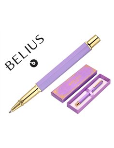 Stylo-bille belius macaron bliss hexagonal aluminium details et attributs or encre bleue coloris mauve coffret cadeau.