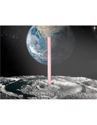 Stylo-bille belius rocket b monochrome sans agrafe encre bleue coloris rose dans coffret cadeau original cylindrique.